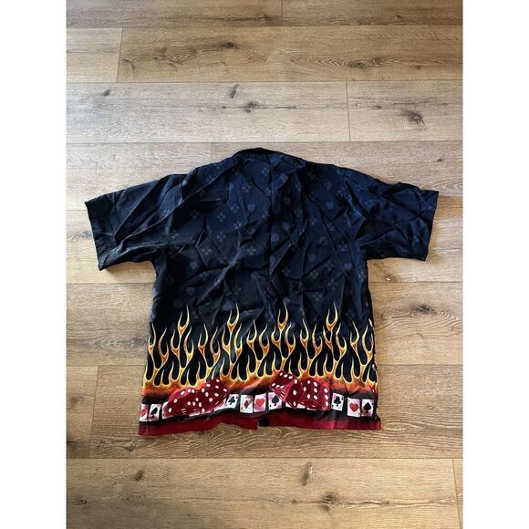 Sin City Casino Flames Las Vegas Playing Cards Dice Shirt Mens XL Button Up - Picture 2 of 3